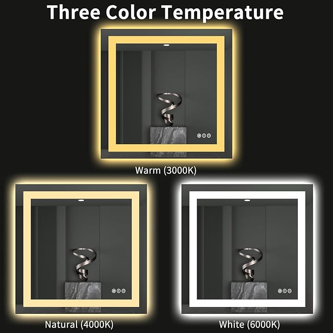 LOAAO 40"X38" LED Bathroom Mirror with Lights, Anti-Fog, Dimmable, Backlit + Front Lit, Lighted Bathroom Vanity Mirror for Wall, Memory Function, Tempered Glass, ETL Listed