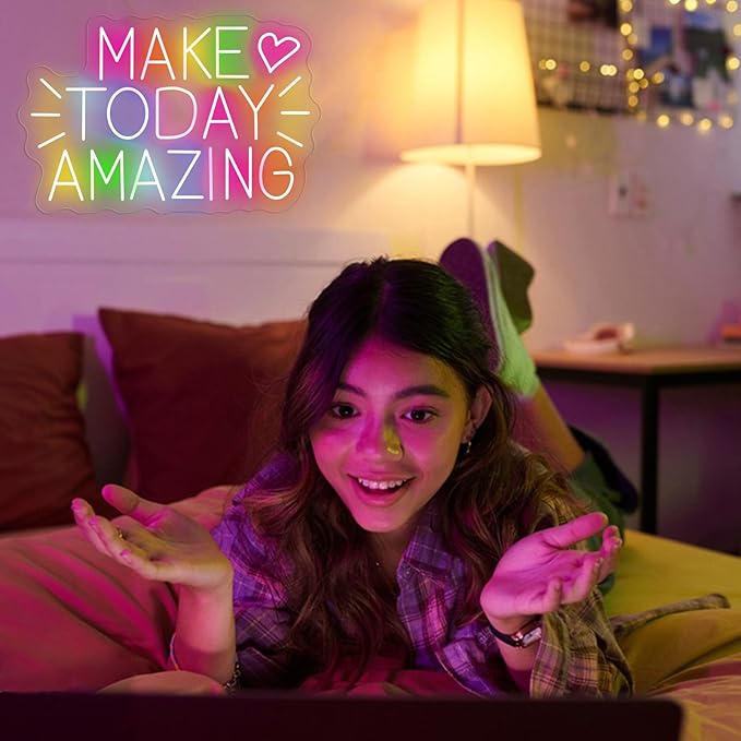 Make Today Amazing Neon Sign Heart Positive Led Neon Light for Wall Decor Inspirational Rainbow Color Light Sign Boho Wall Art LED Neon Light Up Sign for Party Wedding Birthday School Gym