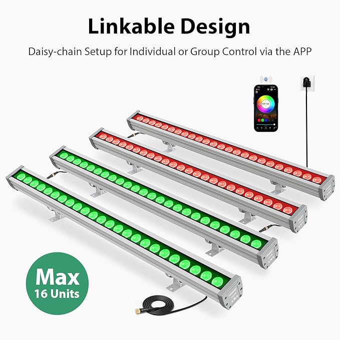 168W Smart LED Wall Washer Light, RGBCW CCT LED Light Bar with Group and Individual Control, Timing, Music Sync Modes, 120V Waterproof Linear Flood Lights for Outdoor & Indoor Lighting Projects