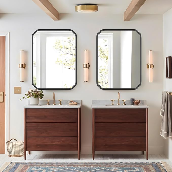 Matte Black Bathroom Vanity Mirror for Over Sink 30" x 40" Modern Rounded Corner Rectangle Wall Mirror Decorative with Non-Rusting Iron Metal Framed (Horizontal/Vertical)