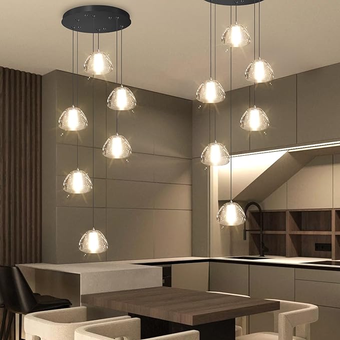 6-Lights Modern Crystal Chandelier for Entrance LED Pendant Light for Kitchen Island Foyer Living Room Bedroom Staircase 3000K