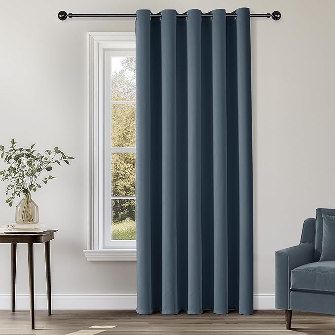 ChrisDowa Blackout Curtains 70 inches Wide for Bedroom - Extra Wide Grommet Thermal Insulated Room Darkening Curtains for Living Room (1 Panel, Stone Blue, 70 x 84 Inch)