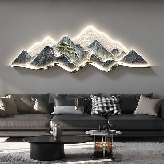 Large 3D Wall Art Decor ,Living Room Hanging Mural,Modern Wall Art, Handmade Wall Sculpture with Lighting Strip Oriental Decor, Traditional Chinese Welcoming Wall Hanging Painting Home Decor(D,120*40c