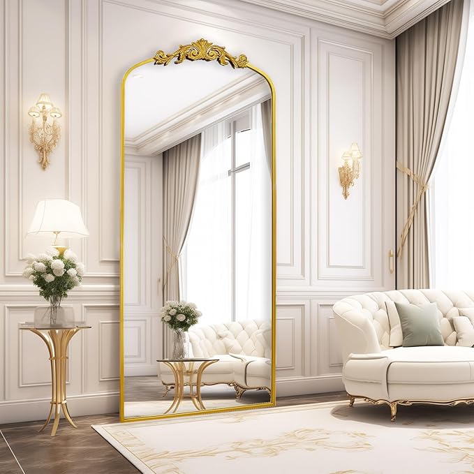 AIXI HOME Antique Gold Arched Full Length Mirror, 71"x30" Floor Vintage Mirror with Ornate Frame, Baroque Inspired Home Decor for Livingroom Bedroom Entryway