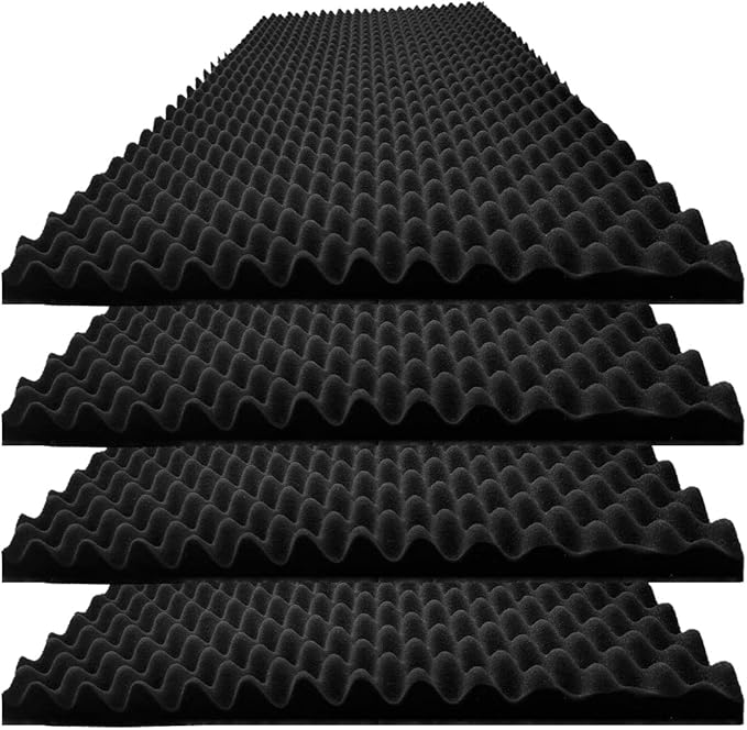 4 PCS Black Acoustic Foam, 48"X 24"X 2" Egg Crate Foam, Soundproof Foam, Fireproof Studio Foam Panels, Sound Absorbing Foam, Sound Proof Foam Panels, Sound Proof Panels For Walls