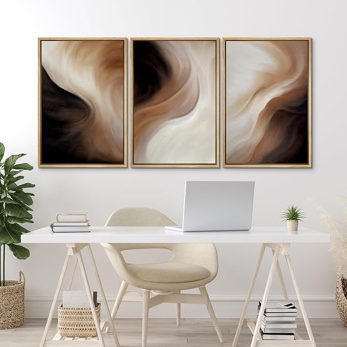 MUDECOR Framed Canvas Print Wall Art Abstract Neutral Brown and Beige Fluid Illustrations Realism Decorative for Living Room, Bedroom, Office - 16"x24"x3 Natural