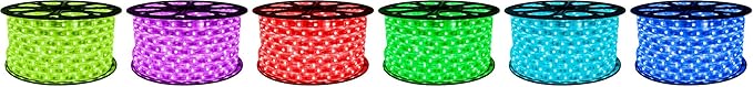 CBconcept 20 Feet RGB Color Changing 120V LED SMD5050 Flexible Flat LED Strip Rope Light - [Christmas Lighting, Indoor/Outdoor Rope Lighting] [Controller is Included]