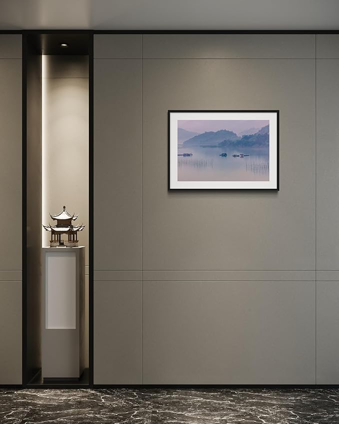 Oriental Beauty: Stunning Feng Shui Landscape Wall Art Prints for Home Decor in 3 Sizes (Misty Reflections: Serenity on a Mountain Lake, 20" x 30")