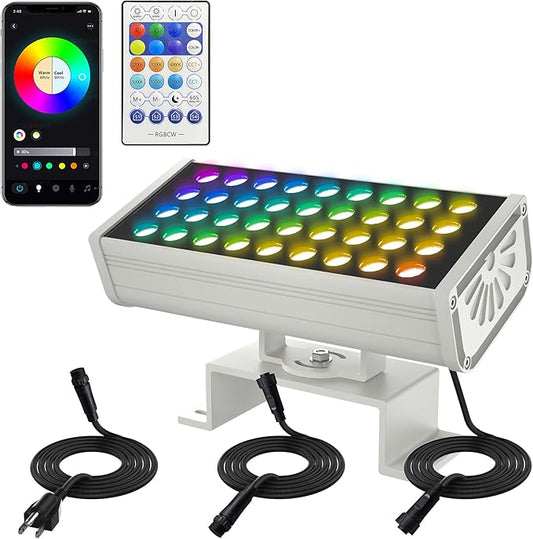 Party Lights Outdoor Smart Flood Light, 180W RGBCW Color Changing LED, 2700–6500K Tunable White, WiFi App & Voice Control, 50 Scenes, 1–100% Dimmable, IP65 Linkable Wall Washer Lights