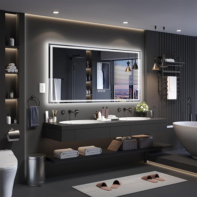 72x36 Inch LED Bathroom Mirror with Frontlit & Backlit（Independent Control）, Lighted Mirror for Bathroom Wall with 3-Color Dimmable & Anti-Fog, Vanity Mirror with Lights