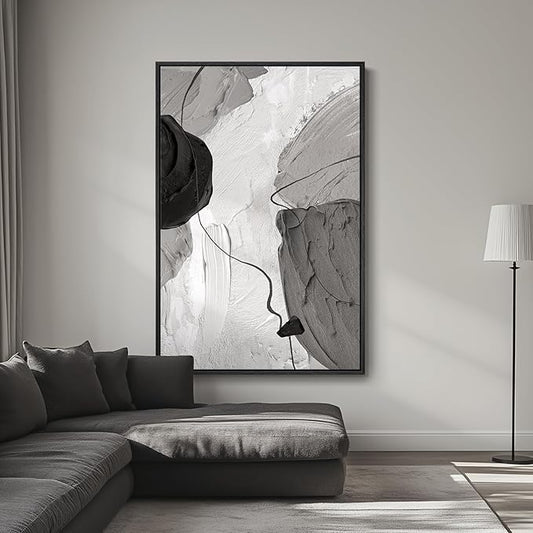 Large Framed Black and White Modern Abstract Vertical Wall Art for Living Room, Canvas Prints Paintings Artwork for Walls, Minimalist Gray Pictures for Hallway Stair Office Wall Decor 40x60 In