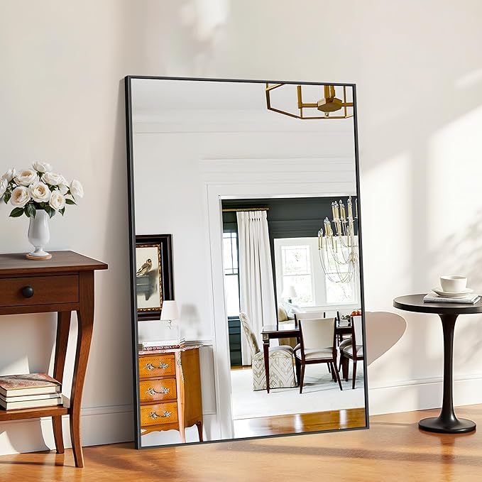 KOCUUY 60x40 Inch Large Black Wall Mounted Mirror,Aluminum Framed Decorative Rectangular Bathroom Mirror for Wall Over Sink,Vanity Mirror for Bedroom Living Room Bathroom,Functional Oversized Mirror