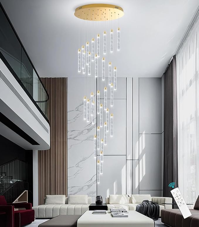 Modern 30-Light LED Chandelier for Living Room, Dining Room & Entryway - Dimmable Spiral Crystal Gold Hanging Light Fixture