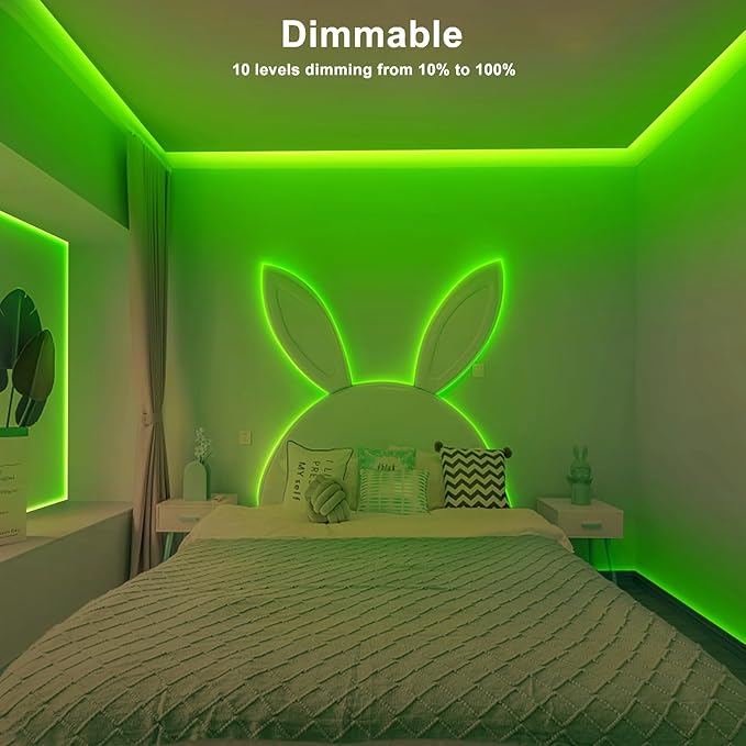 32.8ft Green COB Led Strip Lights with RF Remote, Dotless, Indoor, Dimmable, Adhesive Led COB Light Strip for Cabinet, Room, Bed, Paintings