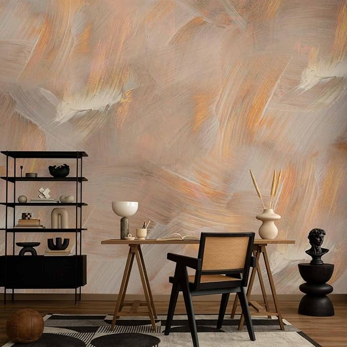 artgeist Wall Mural Abstract 193x138 in - Peel and Stick Self-Adhesive Wallpaper Removable Large Sticker Foil Wall Decor Print Design Mural Beige Yellow Like Painted f-C-10053-a-a