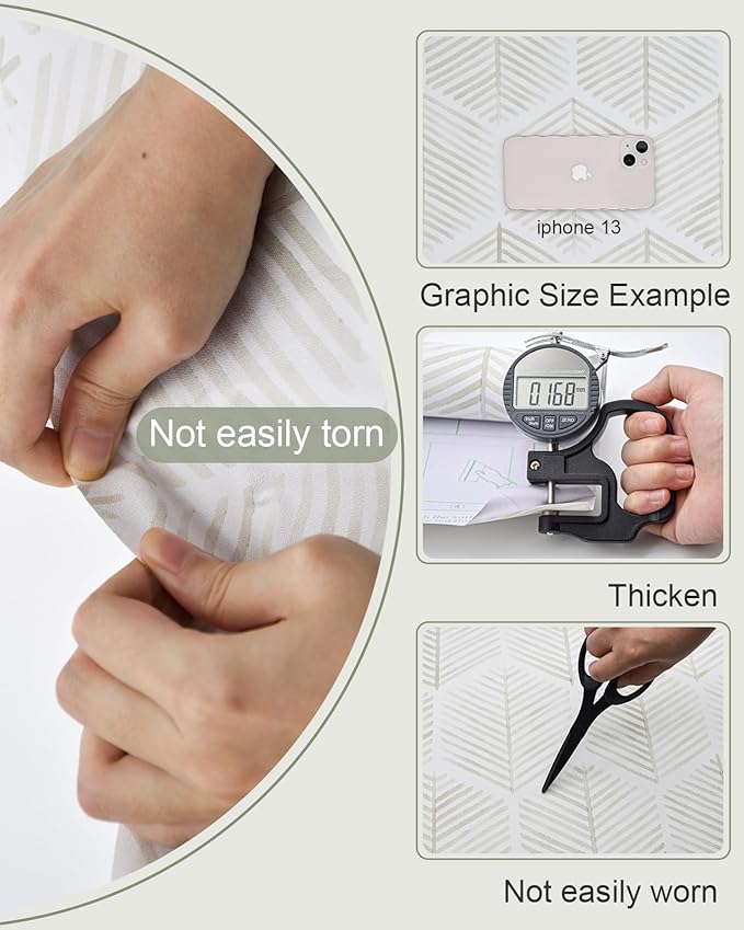 MelunMer Modern Peel and Stick Wallpaper Boho Contact Paper for Cabinets/Drawers 78.8In L 17.3In W Self Adhesive Removable Wallpaper for Bedroom/Bathroom Waterproof Geometric Contact Paper Beige/White