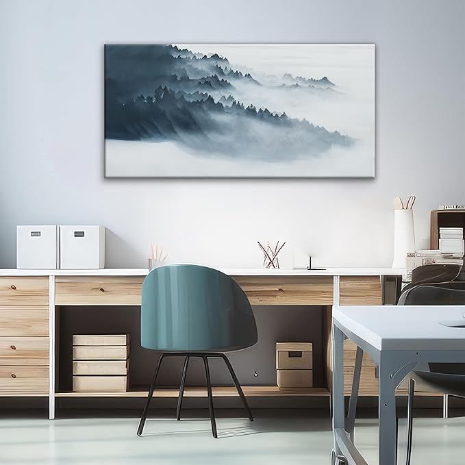 Abstract Wall Art Decor Grunge Room Black Grey Canvas Art Wall Decoration 20" X 40"Painting Bathroom Wall Art Home Office Artwork Ready To Hang