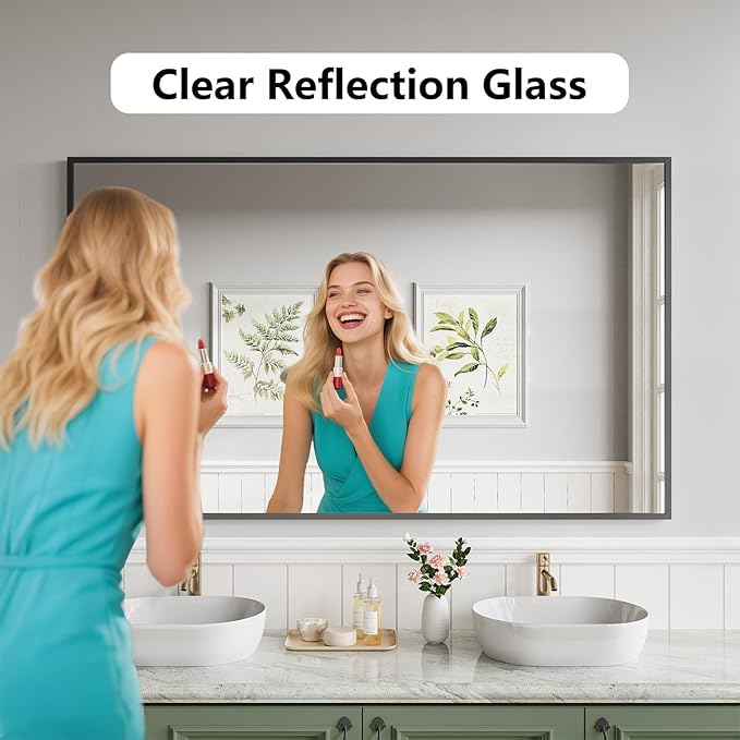 Bathroom Mirror 36x60 Black Bathroom Wall-Mounted Mirrors, Modern Vanity Mirror for Bedroom, Living Room, Aluminum Alloy Frame Allow to Hang Horizontally or Vertically