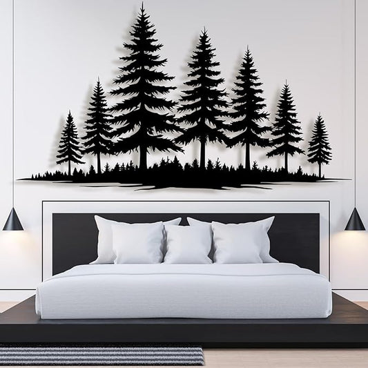 lunwall Metal Pine Tree Wall Art, Metal Forest Wall Art, Pine Branch Wall Decor, Christmas Tree Wall Decor, Forest Wall Hanging, Nature Lover Gift (Style 2, 69" W x 39" H / 175 x 99 cm)