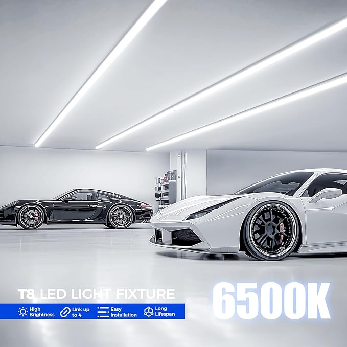 Barrina 8FT LED Shop Light, 72W 10000LM 6500K, Clear Cover Linkable LED Tube Lights, Integrated T8 Light Fixture, V Shape Ceiling Lights for Garage, Warehouse, Workshop, 6 Packs