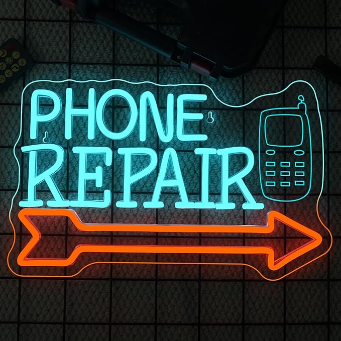 Looklight Phone Repair Neon Sign Arrow Neon Lights for Wall Decor Blue Orange Led Lights for Mobile Phone Repair Shop Business Cellphone Repair Shop Decorations
