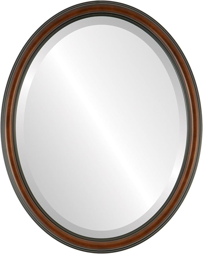 OVALCREST Oval Beveled Wall Mirror for Home Decor - Saratoga Style - Walnut - 14x18 Outside Dimensions
