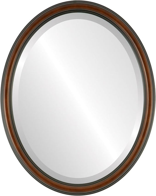 OVALCREST Oval Beveled Wall Mirror for Home Decor - Saratoga Style - Walnut - 14x18 Outside Dimensions