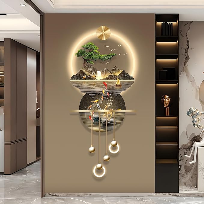 LED Light Decor Wall Art, 3D Art Wall Decor with Light, Decors Walls Sculptures Large 3D Art, Decors Walls Sculptures Lighting Modern, Plug-in Power Supply, Gold C, 19x47IN