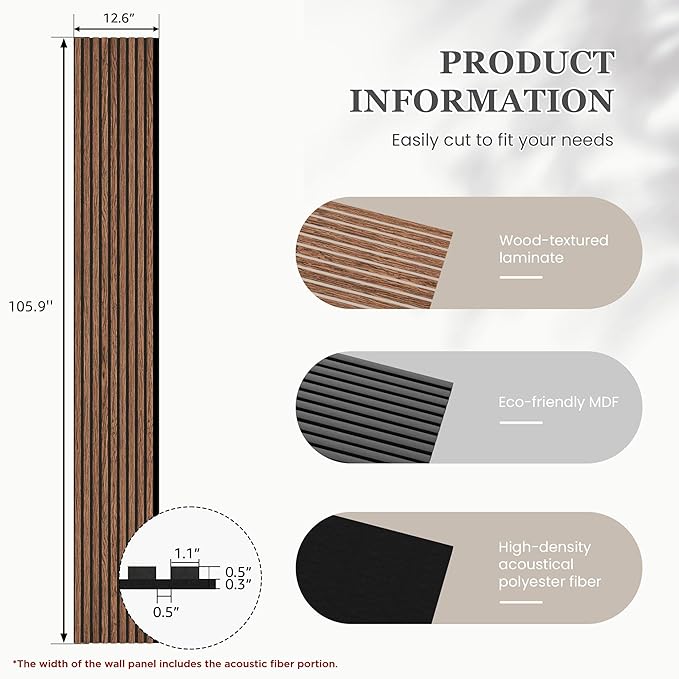 2 Pack 105.9" x 12.6" x 0.8" Acoustic Wall Panels Sound Absorbing, Wood Slat Wall Panels for Wall Decor, Soundproof Wood Wall Panels, Red Oak
