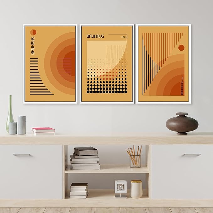 MUDECOR Framed Canvas Print Wall Art Bauhaus Art Prints Abstract Mid Century Modern Wall Art Minimalist Decor for Bedroom - 16"x24"x3 White