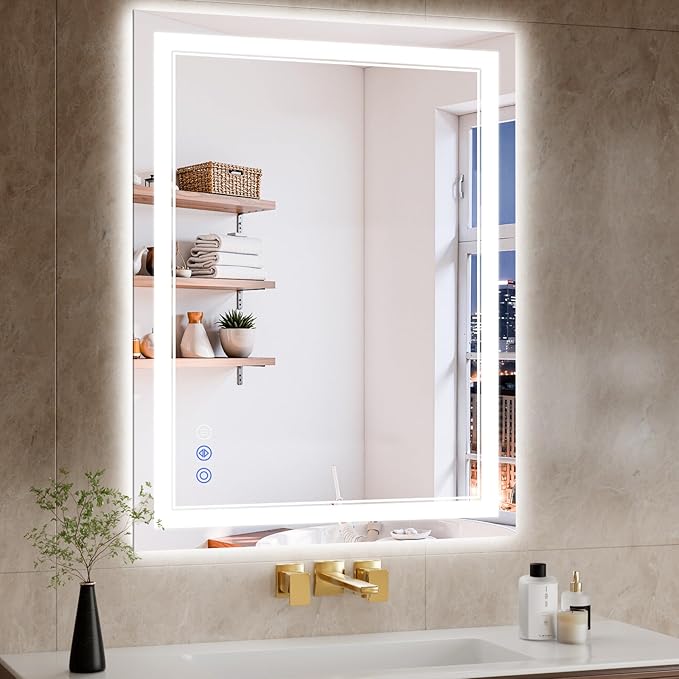 28"x36" LED Bathroom Mirror with Lights, Anti-Fog, Backlit + Front Lit, Dimmable, Led Vanity Mirror for Wall, Lighted Bathroom Mirror, 3 Colors, Shatter-Proof Tempered Glass