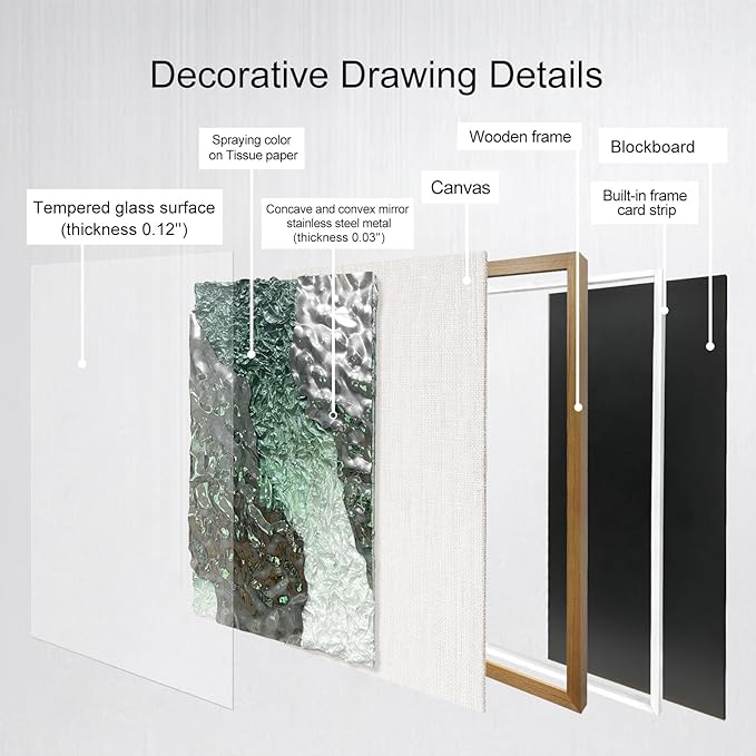 LIUZEYUE - Handmade Original Wall Art - Solid Wood Frame, Linen Hand - painted, Paper Crafts, Stainless Steel Combined Wall Hangings for Wall Decoration 27.6"x39.4"