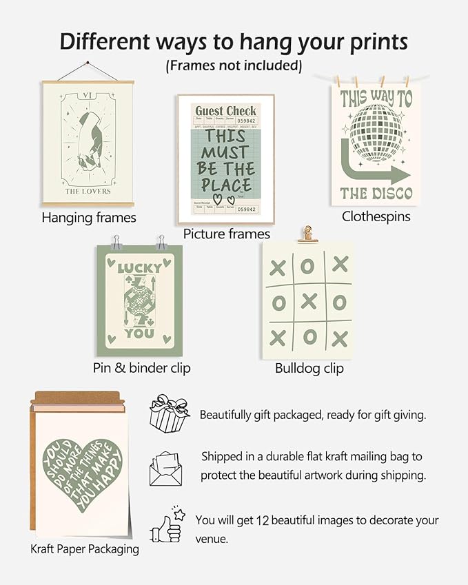 KBKBART Green Lucky Poster Set of 12, Retro Sage Green Playing Card Wall Art, Trendy Green Wall Art Aesthetic Pictures, Poker Room Decor, Funky Ace Card Prints Queen of Hearts Decor, Lucky You Poster for Bedroom Dorm Decor - UNFRAMED