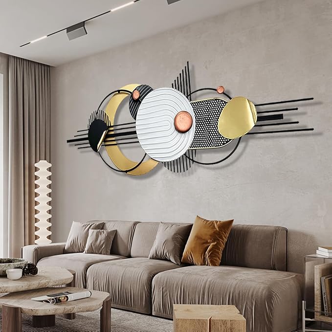 Metal Wall Art, Black and White Gold Wall Sculptures, Minimalist Geometric Decor, 3D Large 59"*21” Wall Art for Living Room Bedroom Bathroom Study Modern Wall Decor, Home Hanging Wall Sculpture