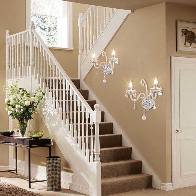 Classic Crystal Wall Sconce Crystal Wall Light 2 Lights European Style Wall Lamp with Double Head and Pendant for Hallway Living Room Luxurious Decor Lamps Hang on The Wall