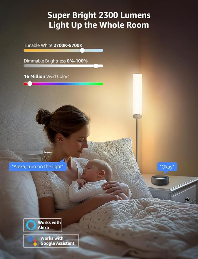 Lepro O1 AI Floor Lamps, 2300LM Smart Standing Lamp Works with Alexa, Modern Floor Lights with Music Sync, Personalized AI Lighting Designer,RGB Lamps for Living Room,Bedroom, APP Control, 2.4GHz Only