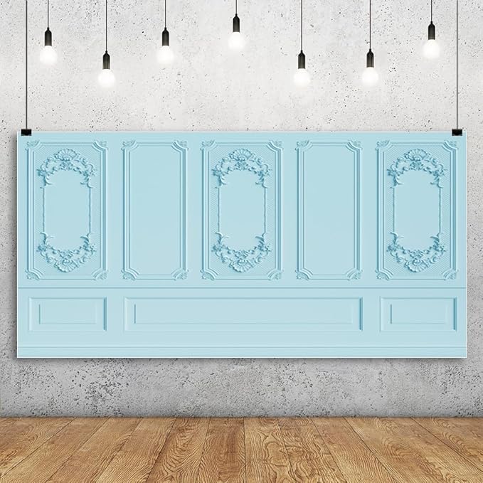 Leyiyi 20x10ft Light Blue Vintage Room Inside Backdrop European Frame Modern House French Castle Cementery Wall Retro Style Photo Background Cowboy Kids Birthday Portrait Studio Props Vinyl Wallpaper