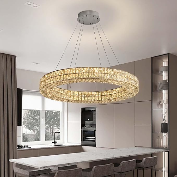 Led Ring Crystal Chandelier for Living Room, Modern Dimmable Chandeliers Lighting and Hanging Adjustable, LED Round Ceiling Chandelier for Dining Room (40inch,Black)