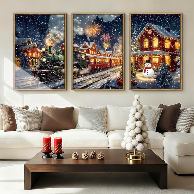 BINCUE Christmas Wall Art Winter Christmas Prints Framed Wall Painting Decor for Living Room Bedroom Dining Room 16x24 Inch Set of 3