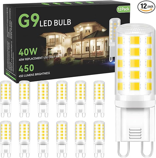 TJOY 12 Pack G9 LED Bulb 4W, 40 Watt Equivalent Halogen, 6000K Daylight Chandelier Light Bulbs, T4 G9 Bi-pin Base for Crystal Chandelier Home Lighting, 360 Degree Angle, 120V,Non-dimmable