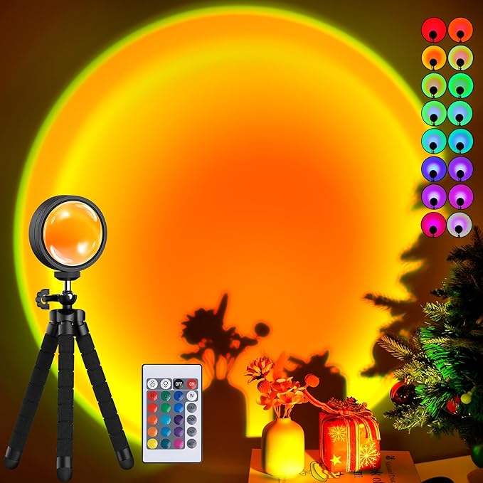 Balkwan Sunset Lamp Projection Rotation LED Romantic Modern Floor Stand Night Light with USB for Living Room Bedroom Aesthetic Decor Christmas Party Gifts Idea for Girls Women (16 Colors)