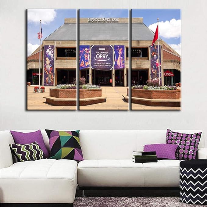 Native American Art Houston Paintings Nashville, Tennessee Wall Art Cityscape the Grand Ole Opry House Pictures Modern Artwork 3 Panel Canvas Home Decor for Living Room Ready to Hang - 40‘’x20‘’x3