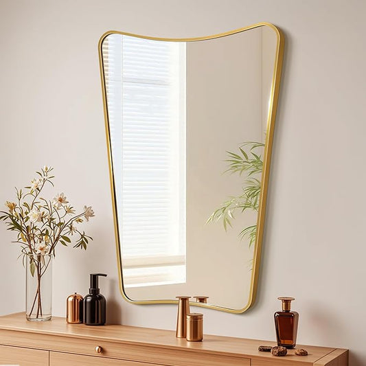 Bathroom Mirror- Irregular Wall Mirror Espejos Decorative 22"x30" Gold Aviation Aluminum Alloy Frame for Bathroom, Bedroom, Living Room, Cloakroom, Entryway
