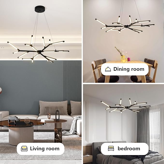 Modern LED Chandeliers Flush Mount Linear Art Deco Chandelier Fixture Sputnik Pendant Light for Dining Room,Staircase,Bedroom,Bathroom,Living Room,Foyer and Kitchen Island Easy to Install lighting