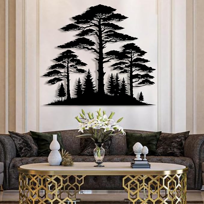 lunwall Metal Pine Tree Wall Art, Metal Forest Wall Art, Pine Branch Wall Decor, Christmas Tree Wall Decor, Forest Wall Hanging, Nature Lover Gift (Style 7, 18" W x 16" H / 46 x 41 cm)