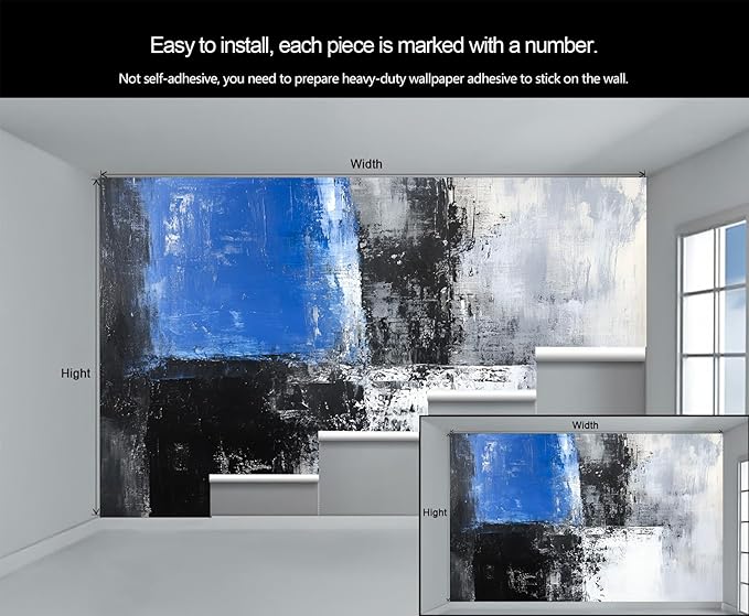 Black White Blue Mural Wallpaper, Abstract Geometric Graffiti Murals, Modern Fashion Art Murals, Wallpaper for Living Room Bedroom Boy Girl Room Home Decor Mural (Not Peel Stick)