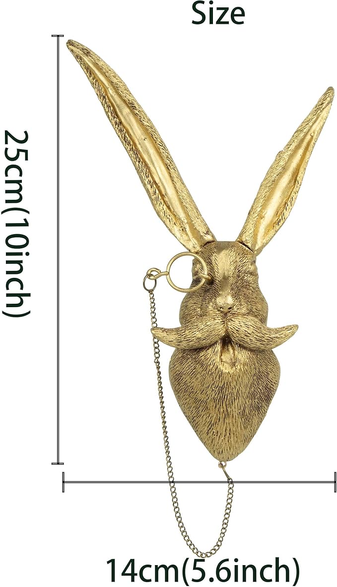 Animal Head Wall Art Decor,DIY Handcrafts Rabbit Head Resin Animal Wall Mount Art Decor Bronzed Bunny Wall Hanging Ornaments Vintage Art Wall Sculptures Home Decoration for Bedroom Holiday Gifts