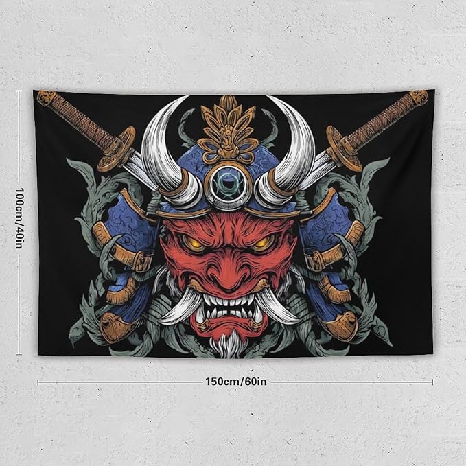 UUKXKUU Oriental Retro Mask Symmetry Samurai Japanese Tapestry Large Wall Art Decor Wall Hanging Flag Backdrop for Living Room Dorm Office Bedroom 40"×60"