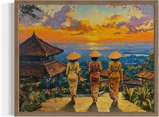Indonesia Art Print Poster, Asia Oriental Countries Culture Wall Art Asian Paintings for Bedroom Bathroom Living Room Decor 97 (Indonesia, 11 x 14 inches, Wood Frame)