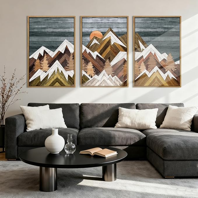 BINCUE Extra Large Mountain Wall Art Decor large Artwork Mountain Wall Decor 24x36 Inches Set of 3 Framed Painting for Living Room Bedroom Office